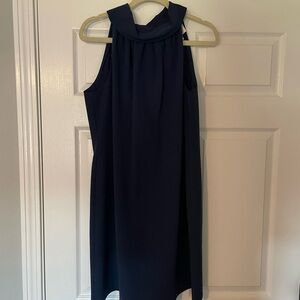 Sail to Sable navy cowl neck button back shift dress